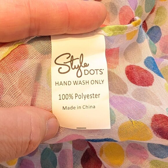 VINTAGE 1990s Style Dots rainbow polka dot on white semi sheer scarf EUC - Picture 5 of 6